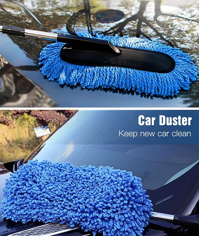 YeewayVeh Car Duster Kit, 2-Pack Microfiber Dust Brush, Blue | Scratch-Free Pollen Dusters, Extendable & Dash Duster for Exterior Interior Cleaning