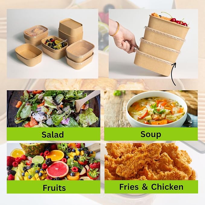 34 OZ Disposable Bowls with Lids, 50 Sets Kraft Paper Salad Bowls, Large Oil-Proof Soup Bowls Microwave Freeze, Perfect for Disposable Meal Prep Food Container Takeout