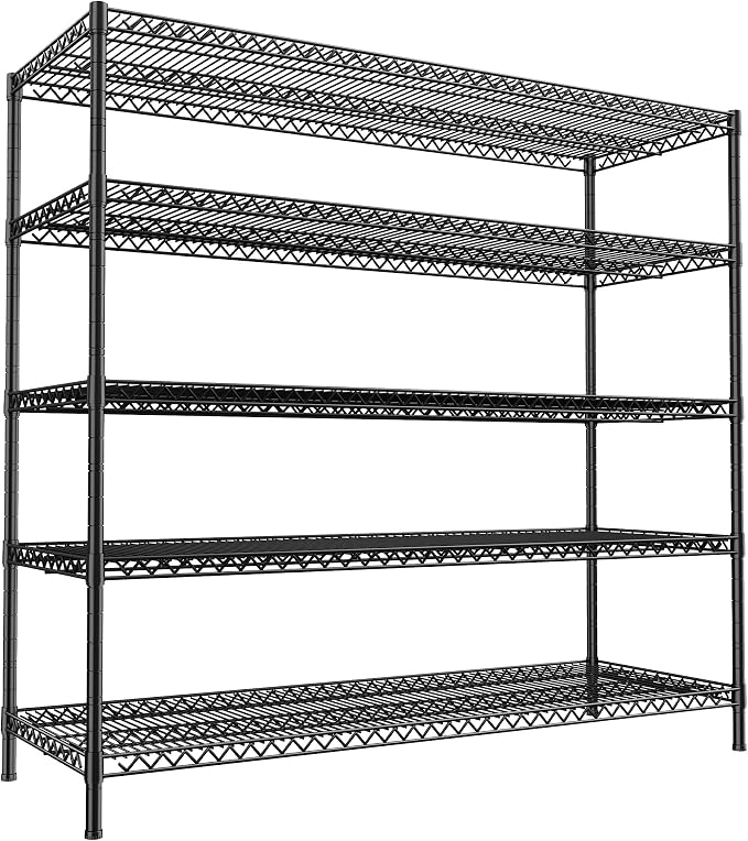 REIBII Storage Shelves, 3200LBS Heavy Duty&Adjustable Height for Garage | 55.5" W Shelf Space Saving, 5 Tier metal shelving, Powder Coated wire shelving, Moisture Resistant, for Pantry Basement
