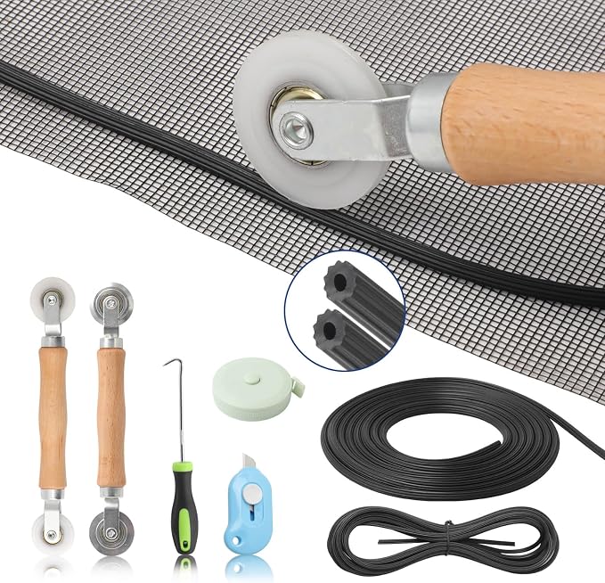 Window Screen Door Repair Kit Include Window Screens Mesh 48"x118" with All Tools in Window Screen Replacement(2pcs Screen Rollers, Screen splines, Hook, Utility Knife and Ruler), Yolovit