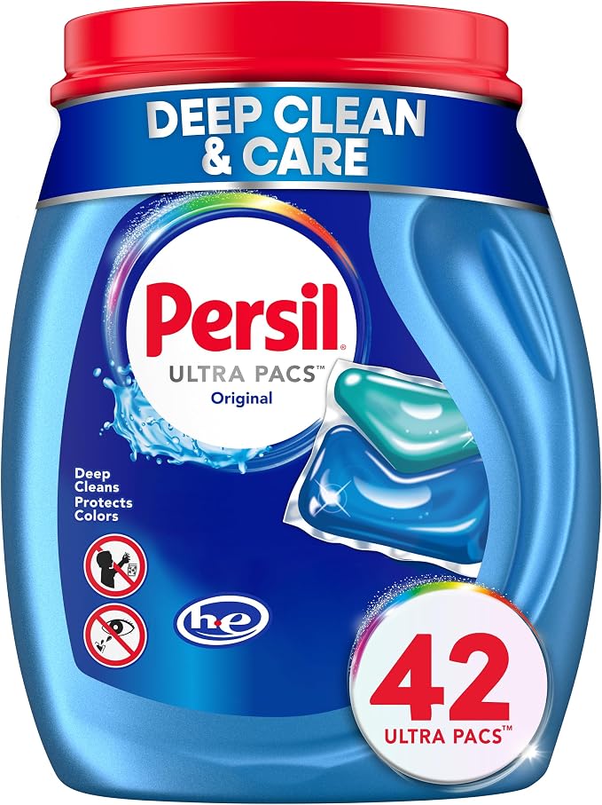 Persil Original Ultra Pacs Laundry Detergent, 42 Count | Deep Clean & Care, Single-Dose Convenience, Protects Colors, Fights Stains, HE Safe, All Water Temperatures