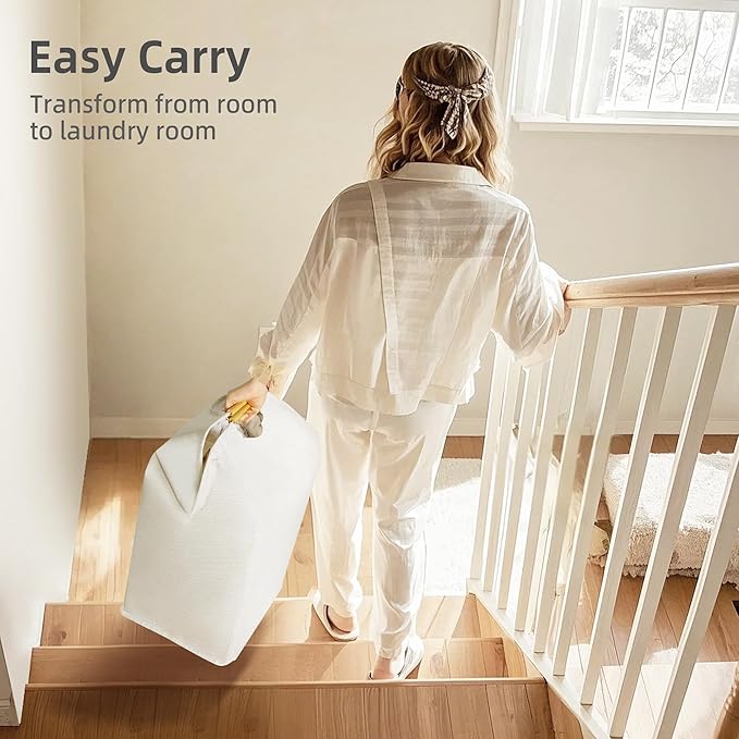 STORAGE MANIAC 2-Pack Collapsible Laundry Hamper with Bamboo Handles | 80L (21.1 Gal) Large Laundry Hamper, Freestanding Waterproof Clothes Hamper for Laundry Room, Bedroom, Dorm, Towels, Beige