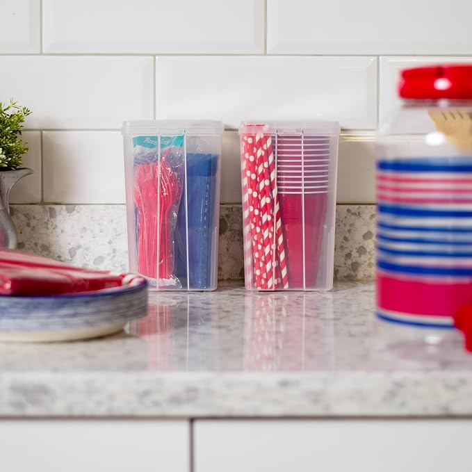 IRIS USA Vertical Storage Bins with Lids |Made in USA| Flip Top Containers for Organizing Pantry, Office, Craft, and Study Supplies - Medium (10-Pack)
