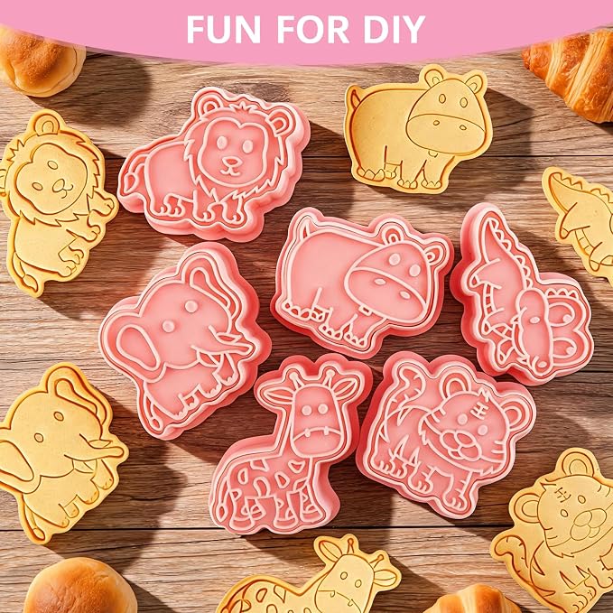 24 Pcs Animal Cookie Cutters with Plunger Stamps Set 3D Animals Lion Cookie Cutters Stamps Plastic Cookie Cutter Animal Cracker Cookie Cutters Cookie Stamps for Baking Supplies