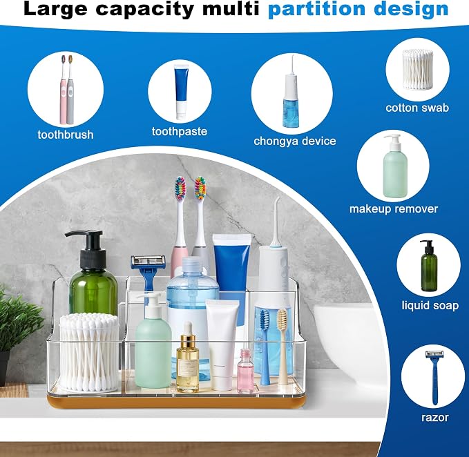 Gold Vanity Bathroom Countertop Storage Rack Lipstick & Makeup Brush Organizer Skincare Storage Box for Vanity Ideal for Bathroom, Living Room, and Kitchen Organization