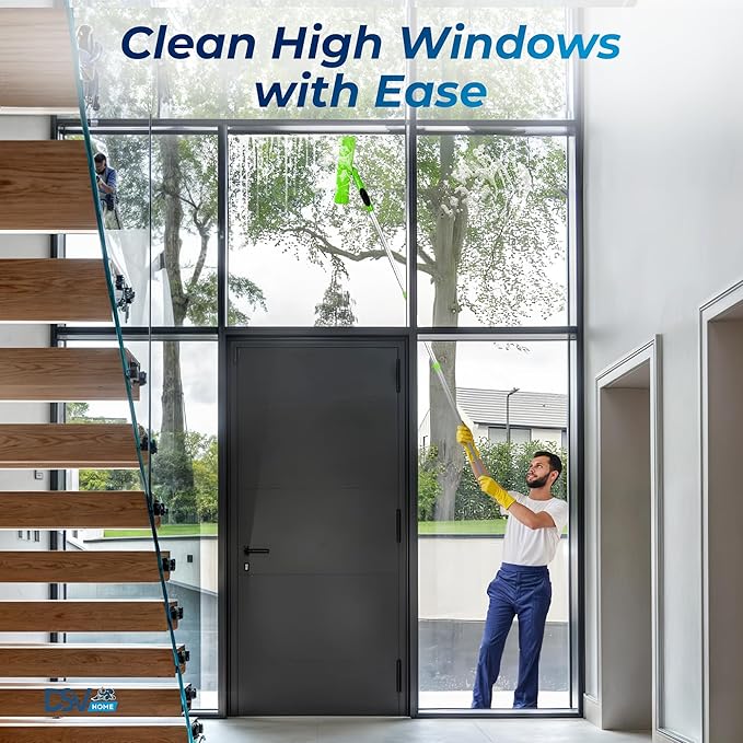DSV Standard 62” Professional Window Squeegee for Window Cleaning, 2 in 1 Rotatable Window Cleaning Squeegee Kit with Extension Pole, Window Cleaning Tool for Indoor/Outdoor High Windows, Home, Car