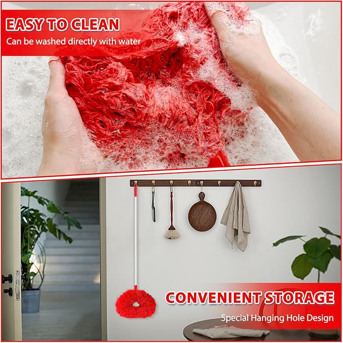 FONUNO Ceiling Fan Cleaner Duster High Ceiling Extended Fan Blade Cleaner | Reusable Microfiber Ceiling Fan Duster with Extension Handle from 13 to 50 Inch for Furniture Bookshelves Wall Door, Red