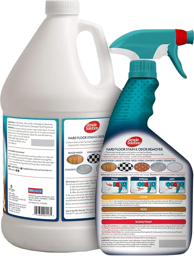 Simple Solution Hard Floor Dog Stain & Odor Remover, Gallon & 32oz Bundle | Dog Urine Enzyme Cleaner, Pet Floor Cleaner, Pet Cleaner Spray, Hardwood Floors, Dog Stain & Odor Remover, Pro-Bacteria