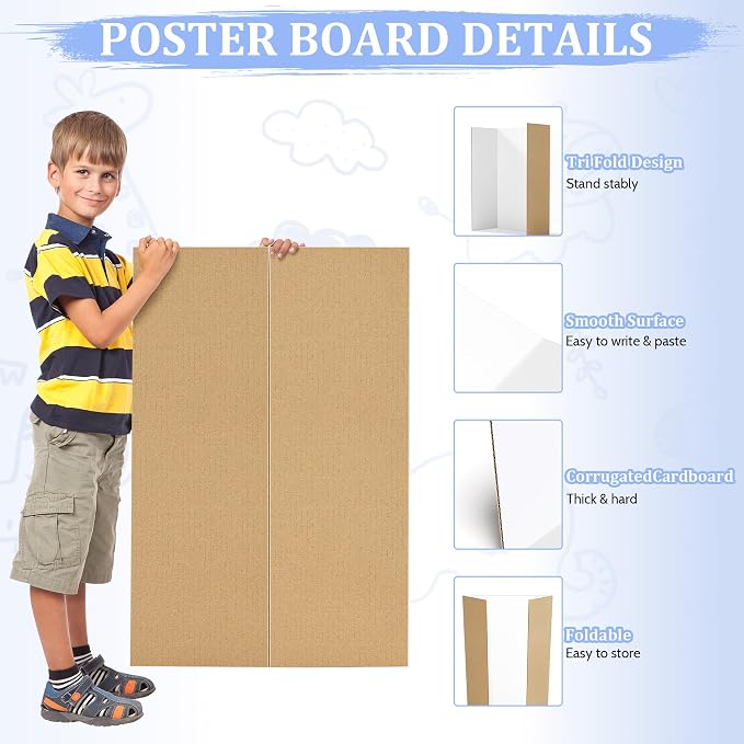 AKONEGE 4 Pack 36" x 48" Trifold Poster Board for Presentation, White Corrugated Cardboard Large Tri Fold Poster Board for Science Fair, Office & School Projects, Photo Displays, Exhibitions Event
