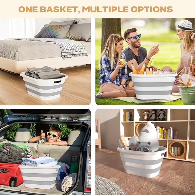 43L(11.5Gallon) Collapsible Laundry Baskets Plastic (Grey, 2 Packs) | Pop Up Laundry hamper/Storage Container, Foldable Laundry Basket with Large Capacity,Sturdy,Space Saver