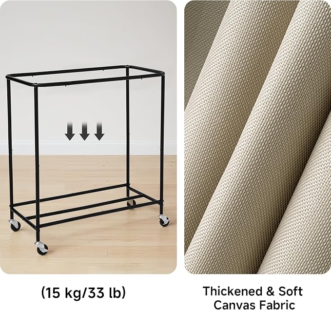 StorageWorks 3 Section Laundry Hamper, 120L Tan Sorter Cart with Wheels