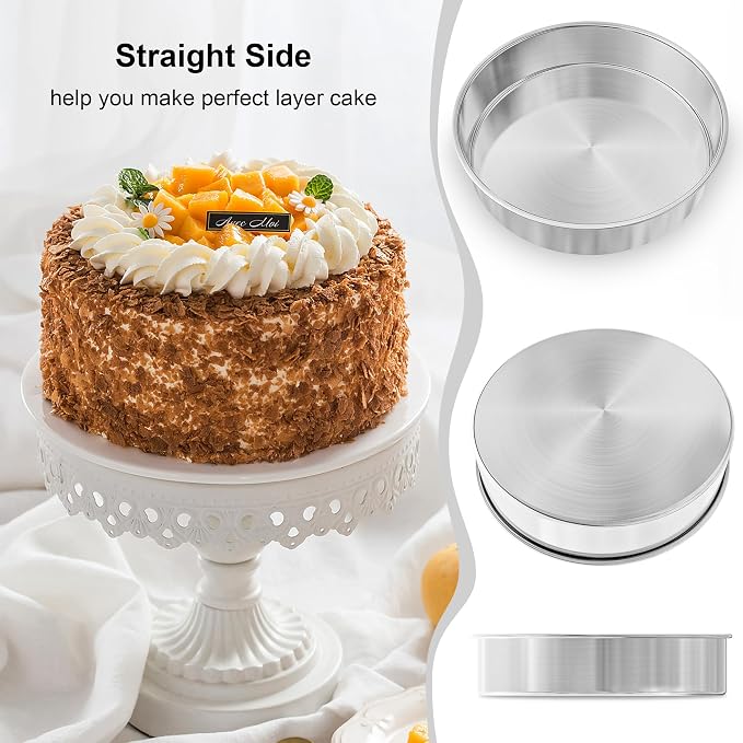 8 Inch Cake Pan Set of 2, Nonstick Stainless Steel Round Layer Cake Baking Pans with 100PCS Parchment Papers, Circle Cake Pan Tins for Birthday Christmas, Healthy & Dishwasher Safe & Easy Clean