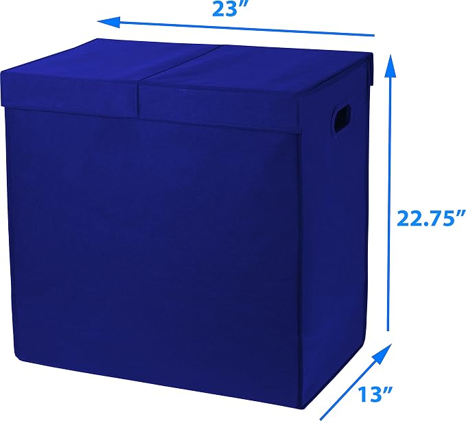 Simple Houseware Double Laundry Hamper with Lid & Removable Bags, Dark Blue