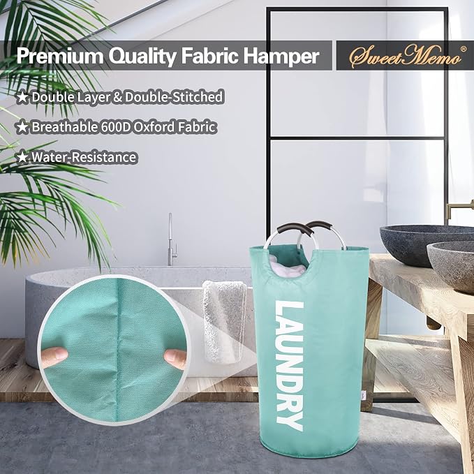 Extra Large Laundry Basket, Big Laundry Hamper Bag Handles, 130L Light Blue | Freestanding Tall Dirty Clothes Hamper, Collapsible and Portable Laundry Bin for Dorms and Bedrooms, Thick, Sturdy Fabric