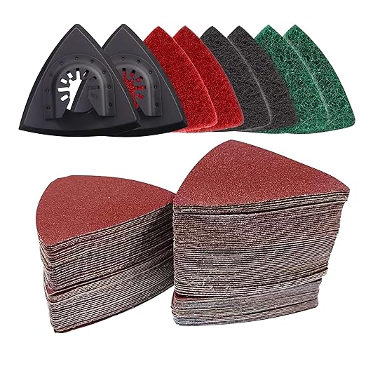 133 Pcs Oscillating Tool Sanding Pads Kit | 125 Sandpaper,2 Triangular Sanding Pads and 6 Triangular Scrubbing Pads for Wood Metal Plaster Surface Polishing Deburring