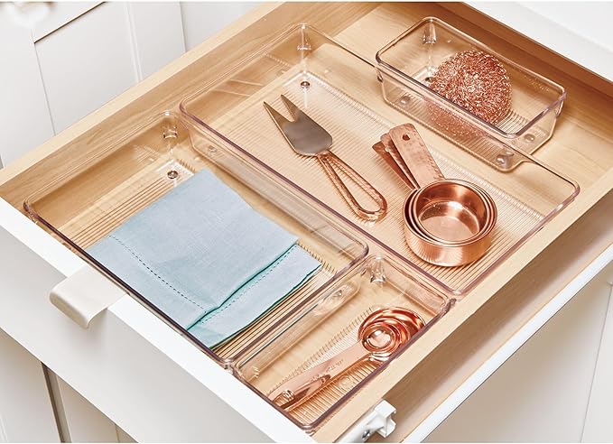 iDesign 4-Piece Kitchen Drawer Organizer Set, Clear | For Kitchen, Counter Top, Pantry