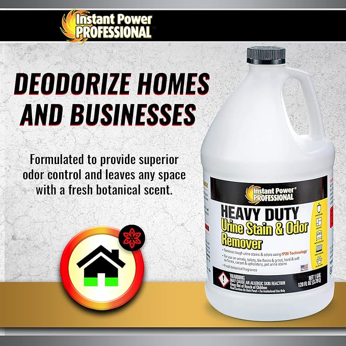 Instant Power Professional Enzyme Stain & Odor Remover, 1 Gal | Heavy-duty bio-enzymes break down organic matter & urine, works on carpet, fabric, vinyl, tile & grout, no harsh chemicals