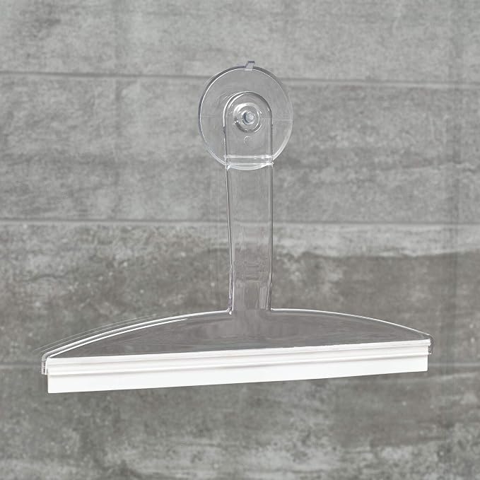 iDesign 22300 Plastic Plastic Suction Squeegee with Storage Hook Shower, Window, and Mirror Accessory for Master, Guest, Kids' Bathroom Cleaning, 12" x 10", Clear | Shower, Window, and Mirror Accessory, For Master, Guest, Kids' Bathroom Cleaning