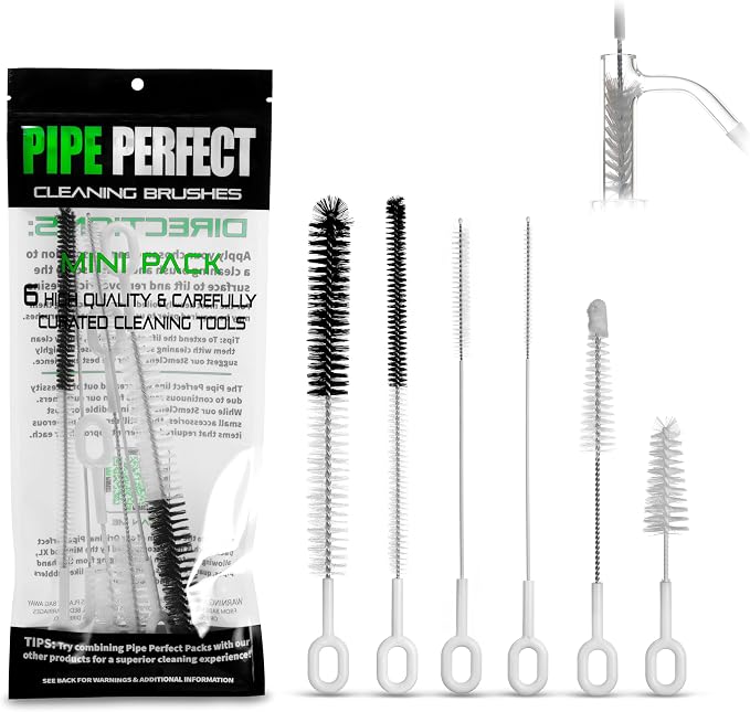 Pipe Perfect Mini Brush Set – 7-Piece Precision Cleaning Kit for Small & Hard-to-Reach Areas | Micro Detail Brushes for Glass, Metal & Silicone | Scratch-Safe, Durable & Reusable (Mini Pack)