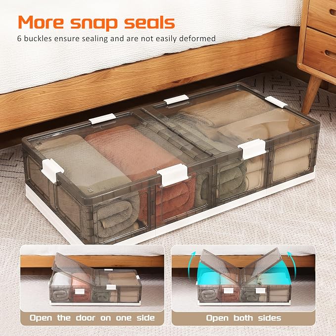 Under Bed Storage Containers with Wheels - Stackable, Foldable Plastic Storage Boxes with Lids for Clothes, Shoes, Blankets - Perfect for Bedroom Organization and Dorms (1 Pack-32.9''x16.1''x8.1'')