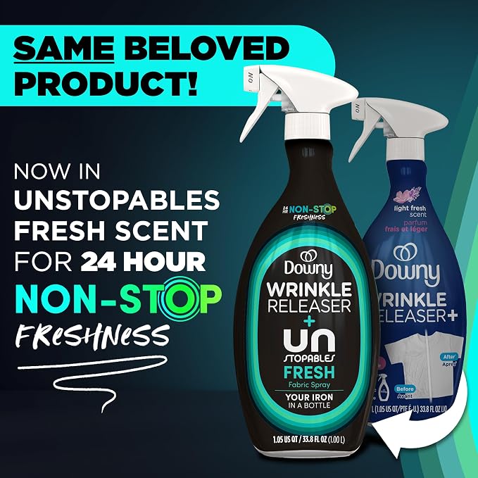 Downy Wrinkle Releaser Spray, Travel Size Spray + 16.9 Fl Oz Pack of 2, All In One Formula, Removes Wrinkles, Static and Odors, Light Fresh Scent