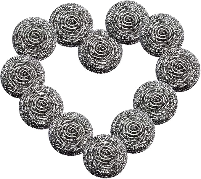 12Pcs Steel Wool Scrubber - Steel Wool for Cleaning Dish Pots Pans Grills Stainless Steel Scrubber for Kitchen Sinks Cleaning Steel Wool Pads Metal Scrubber