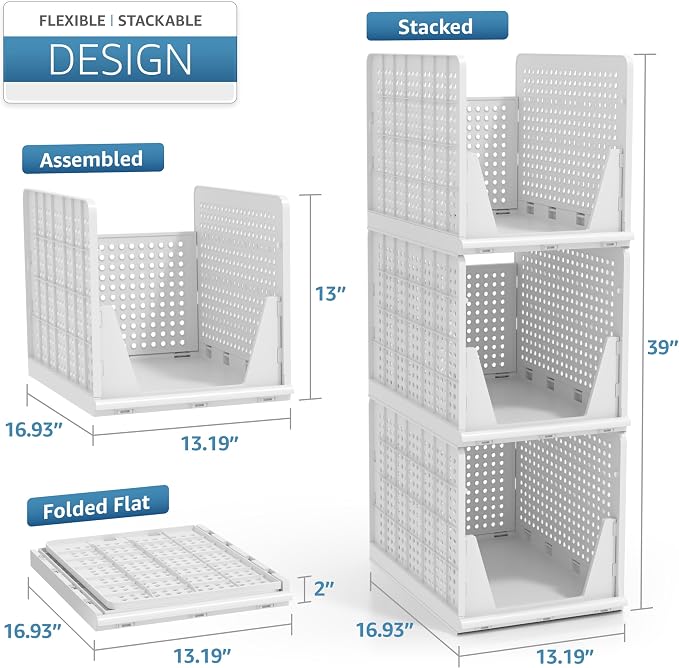 Sorbus Stackable Shelf Organizer Baskets – Plastic Closet Organizer for Clothes, Pantry, Bathroom, Kitchen & Garage – Open Front Storage Bins for Cabinets, Countertops & Under Shelf Organization