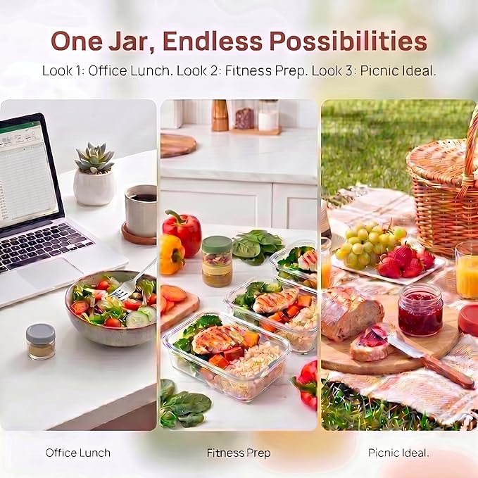 EONJOE 2oz Glass Dressing Containers With Lids, Sauce Jars for Lunch, 12pk | Airtight ,BPA Free,Perfect for to go lunch box Accessories , Dishwansher safe