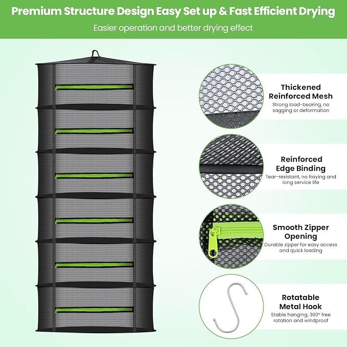 MEKOLIFE 6-Layer Herb Drying Rack with Collapsible Mesh Design | 23.62 Inch Hanging Drying Rack with Zipper and Garden Pruning Shears - Versatile Plant Drying Solution