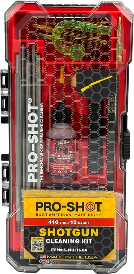 Pro-Shot Multi-Gauge Shotgun Cleaning Kit – Cleans 12, 20, 28 & .410 Gauge Shotguns | Premium Stainless Rods, Bore Brushes, Brass Jags, Flannel Patches, CLP & Grease – Made in USA