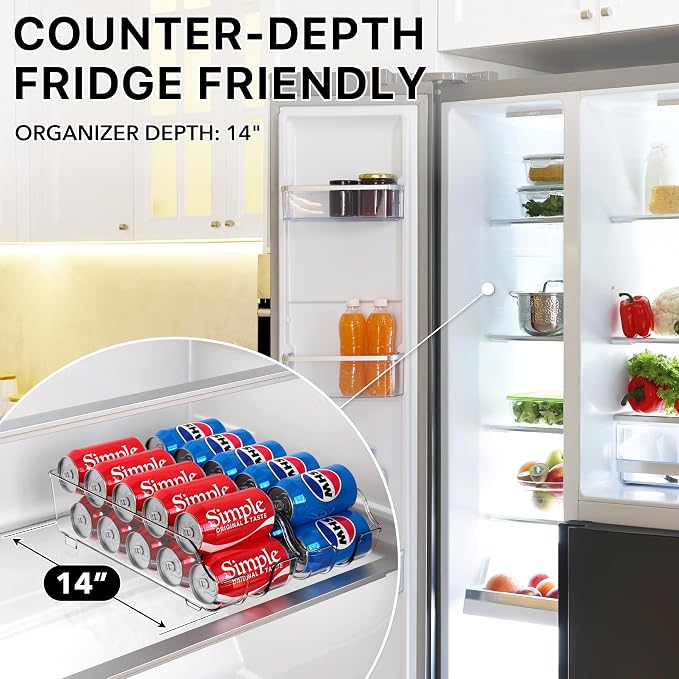 Simple Houseware Soda Can Organizer and Dispenser for Refrigerator / Pantry, Clear, Set of 4