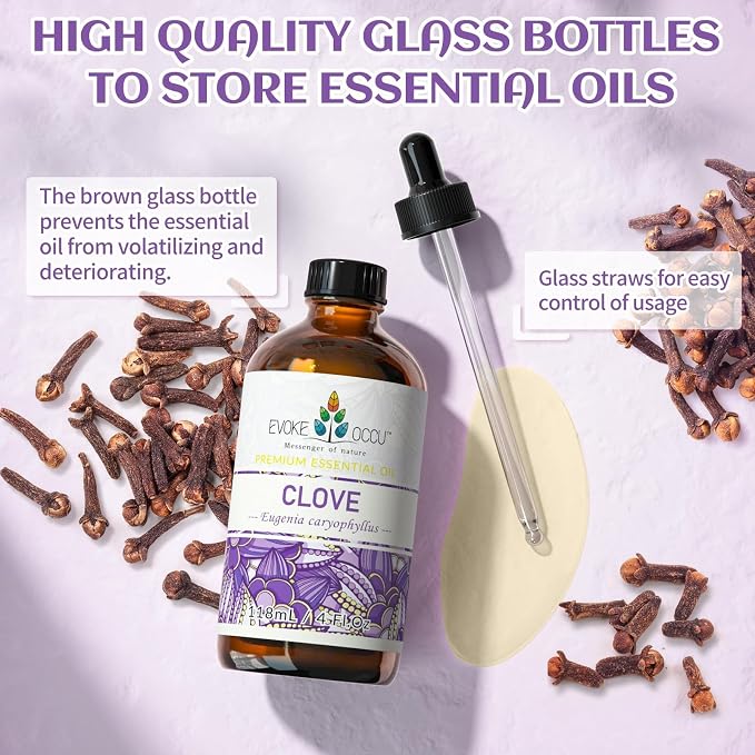 EVOKE OCCU Clove Essential Oil for Teeth and Gums, Skin, Aromatherapy | Clove Oil for Oral Care, Diffuser, Sore Muscles, Hair care, DIY Cleaning Sprays, Candle and Soap Making