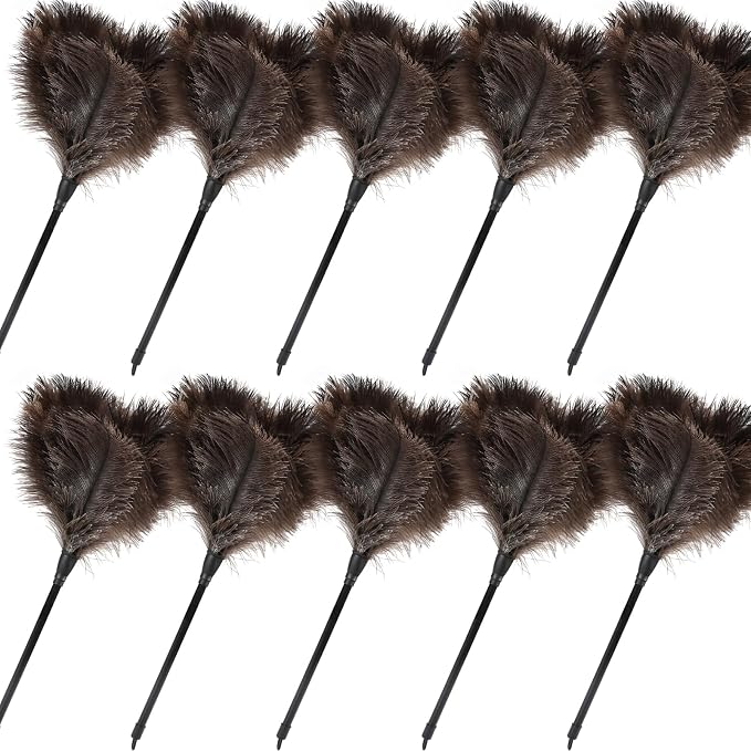 Ostrich Feather Duster-14.9 Inch Mini Natural Feathers Dusters with Plastic Handle Reusable Handheld for Cleaning Supplies Home Car Office(10pcs)