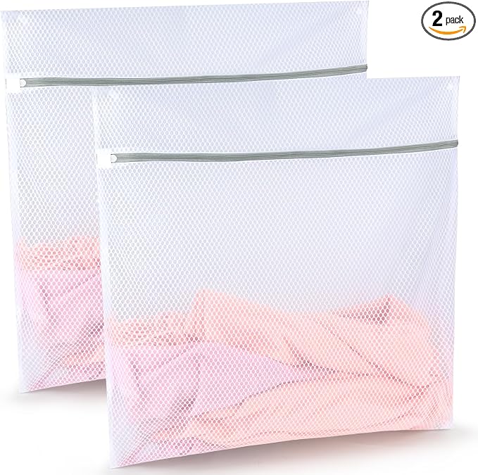 Tenn Well 2Pk 24x24" Honeycomb Mesh Laundry Bags XXL | XX-Large bags with colorful zipper for huge clothes, curtain, coverlet, carpet, durable honeycomb mesh