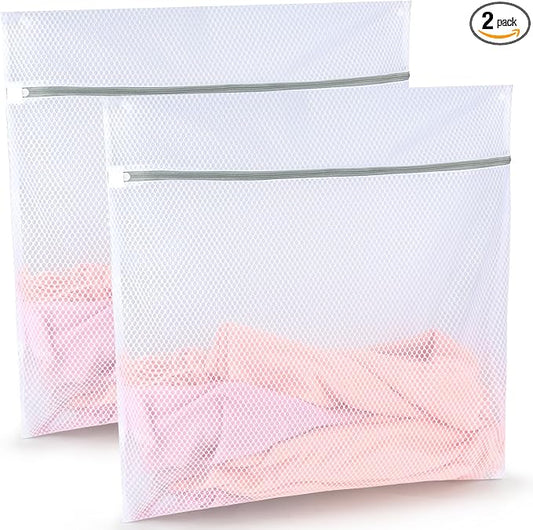 Tenn Well 2Pk 24x24" Honeycomb Mesh Laundry Bags XXL | XX-Large bags with colorful zipper for huge clothes, curtain, coverlet, carpet, durable honeycomb mesh