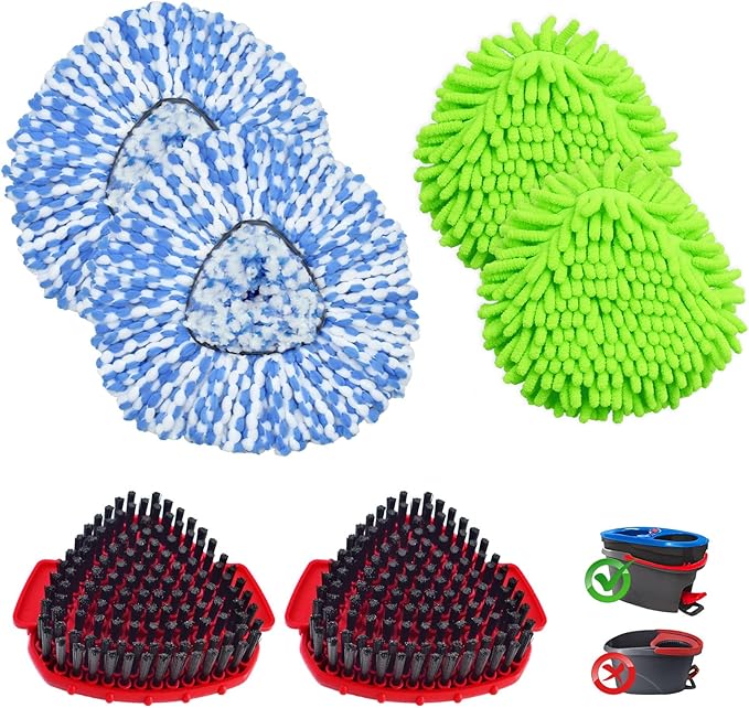 Mop Heads Replacement for Ocedar, Mop Replace Head for Ocedar RinseClean 2 Tank, Microfiber Spin Mop Refills, Include 4 Mop Replacement Head Deep Cleaning Machine Washable with 2 Scrubber Mop Head