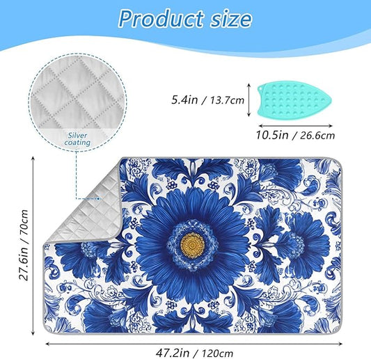 Ironing Mat Pad for Table Portable Travel Iron Blanket Ironing Board Covers Pressing Mat Heat Press Pads 27.6x47.2 Inches Blue and White Sunflowers33