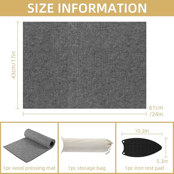 AiVeUao Wool Pressing Mat for Quilting, 24" X 17" Portable Wool Ironing Mat, Quilting Ironing Pad for Quilter, Sewing, Quilting Supplies