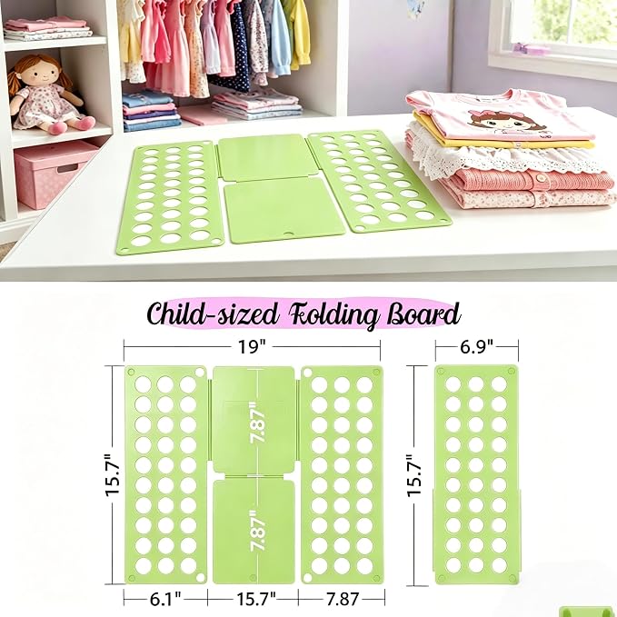 Mini Toddler Shirt Folding Board - Ages 1-7 Teal, Builds Independence | great for Montessori laundry, lightweight PP, smooth rounded edges, quick & simple, develops confidence & skills, stores flat