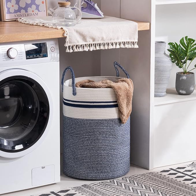 YOUDENOVA Cotton Rope Laundry Hamper Basket, 72L Blanket Basket for Nursery | Large Woven Laundry Hamper with Sturdy Handles, Collapsible Home Decor Laundry Basket for Laundry, Clothes, Toys in Bedroom