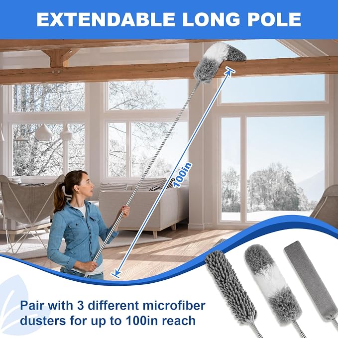 Dusters for Cleaning,Gap Duster and Chenille Duste with Extension Pole | Bendable Head Dusters for Cleaning Ceiling Fan, High Ceiling, Blinds, Furniture