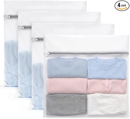 Muchfun 4Pcs Durable Fine Mesh Laundry Bags for Delicates 24 x 24 Inches | (4 XX-Large)