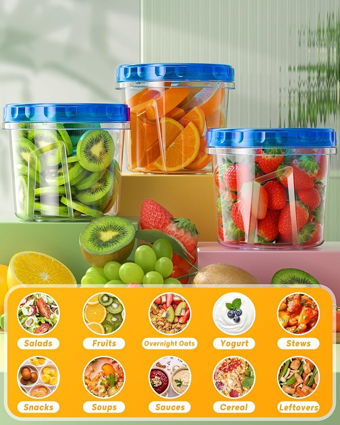 BiuLeon 12 Pack-24 oz Freezer Storage Containers, Airtight Twist Top Lids Food Containers for Soup Leftover Lunch Fruit Salad,BPA Free, Reusable, Stackable