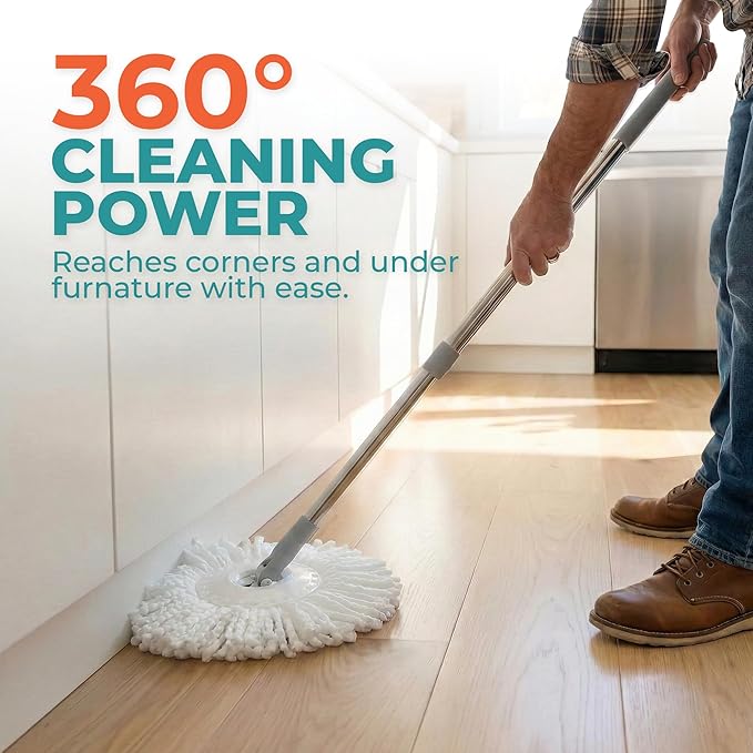 Grazie Spin Mop Head Replacements – Premium Microfiber Mop Refills – Ultra-Absorbent, Washable Heads – Compatible with Most Spin Mop Systems – Ideal for Tile, Hardwood & Laminate Floors – 2-Pack