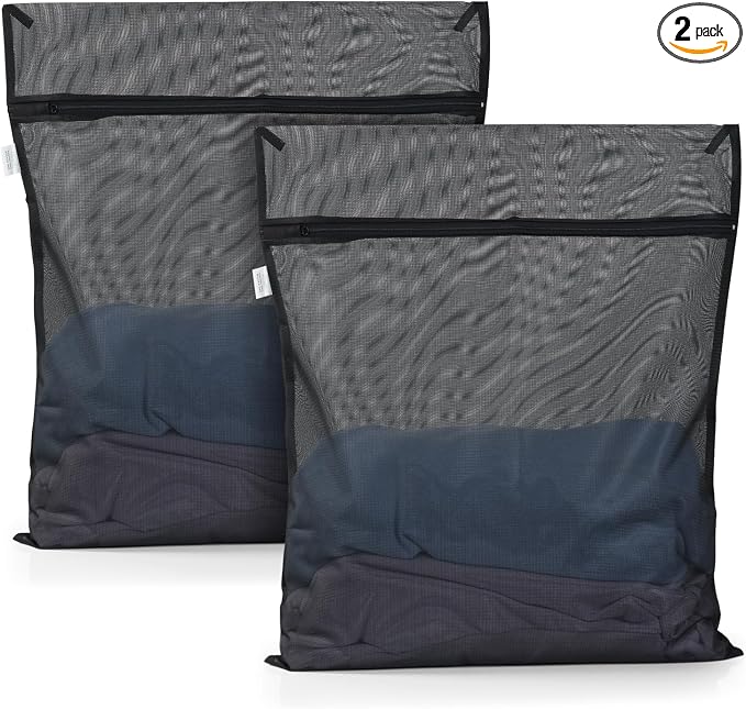 OTraki 2 Pack Durable Laundry Bags with Zipper 20 x 24 Inch, Black | Breathable Mesh Delicates Bag for Washing Machine Travel Large Wash Bags for Bra Sock Underwear Lingerie Blouse, Don't Drying