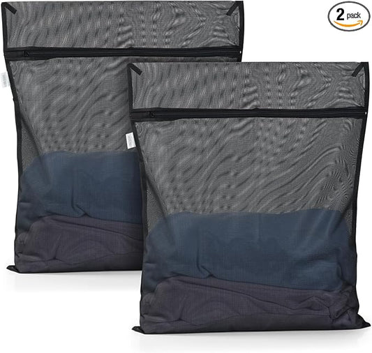 OTraki 2 Pack Durable Laundry Bags with Zipper 20 x 24 Inch, Black | Breathable Mesh Delicates Bag for Washing Machine Travel Large Wash Bags for Bra Sock Underwear Lingerie Blouse, Don't Drying