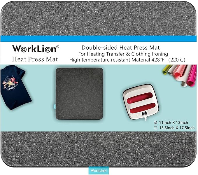 WORKLION Heat Press Mat 11"x13": Double-Sided Heat-Resistant Materials Protective Resistant Mat Compatible with Cricut Easypress/Easypress 2 & HTV Craft Vinyl Ironing Insulation Transfer Projects