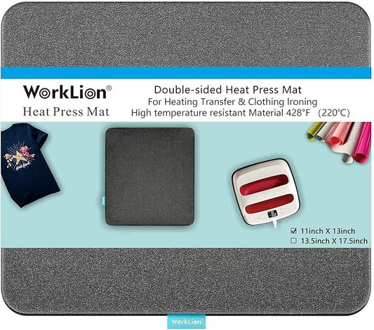 WORKLION Heat Press Mat 11"x13": Double-Sided Heat-Resistant Materials Protective Resistant Mat Compatible with Cricut Easypress/Easypress 2 & HTV Craft Vinyl Ironing Insulation Transfer Projects