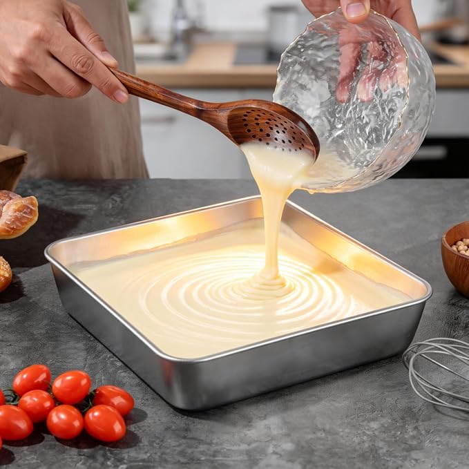 LIANYU 9 x 9 Inch Square Baking Pan, 2 Pack Stainless Steel Square Cake Pan Set with Lid, Metal Baking Dishes for Bread Lasagna Brownie Cookie, Oven & Dishwasher Safe (2 Pans + 2 Lids)