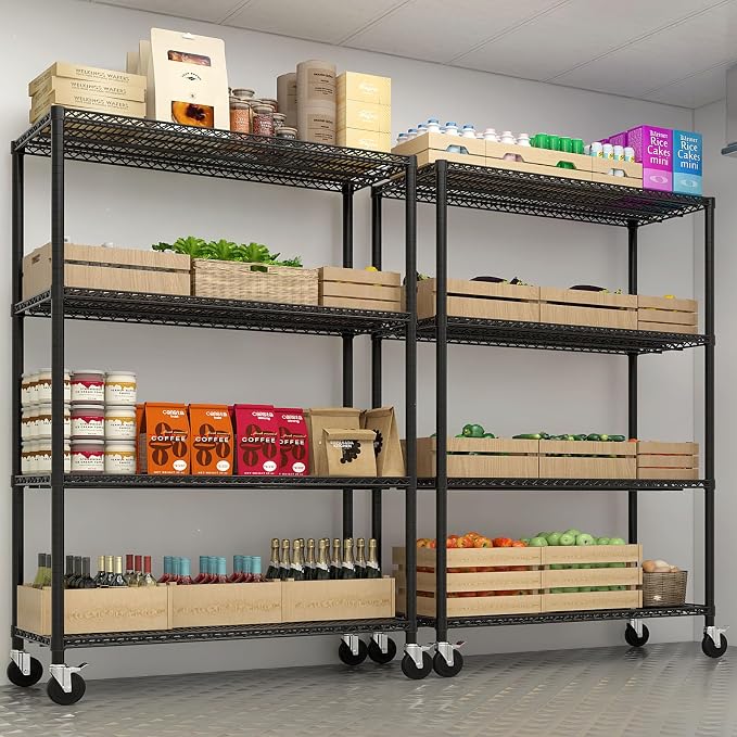 Karl home Heavy Duty 4-Tier Storage Shelving, Black Adjustable Metal Rack | 2500LBS Capacity Wire Storage Shelving Unit, 75.59"H x 55.12"W x 23.62"D, Multipurpose Organizer for Garage, Kitchen